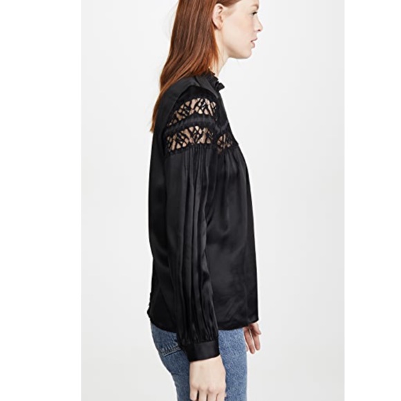 FRAME Lace Panel 100% Silk Satin Blouse - Picture 5 of 9